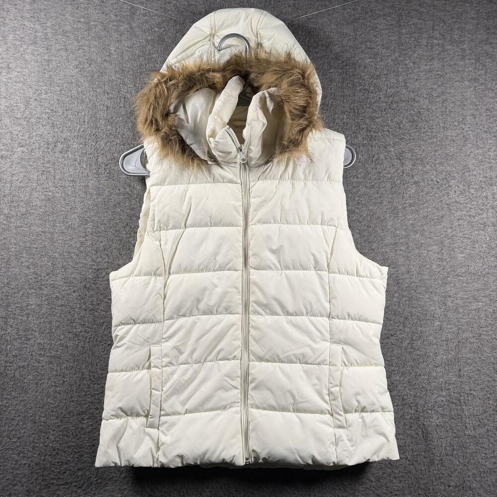 Bongo Vest Juniors Medium White Faux Fur Hooded Puffer Quilted Zip Winter